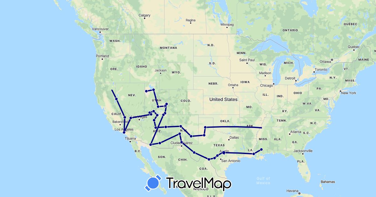 TravelMap itinerary: driving in United States (North America)